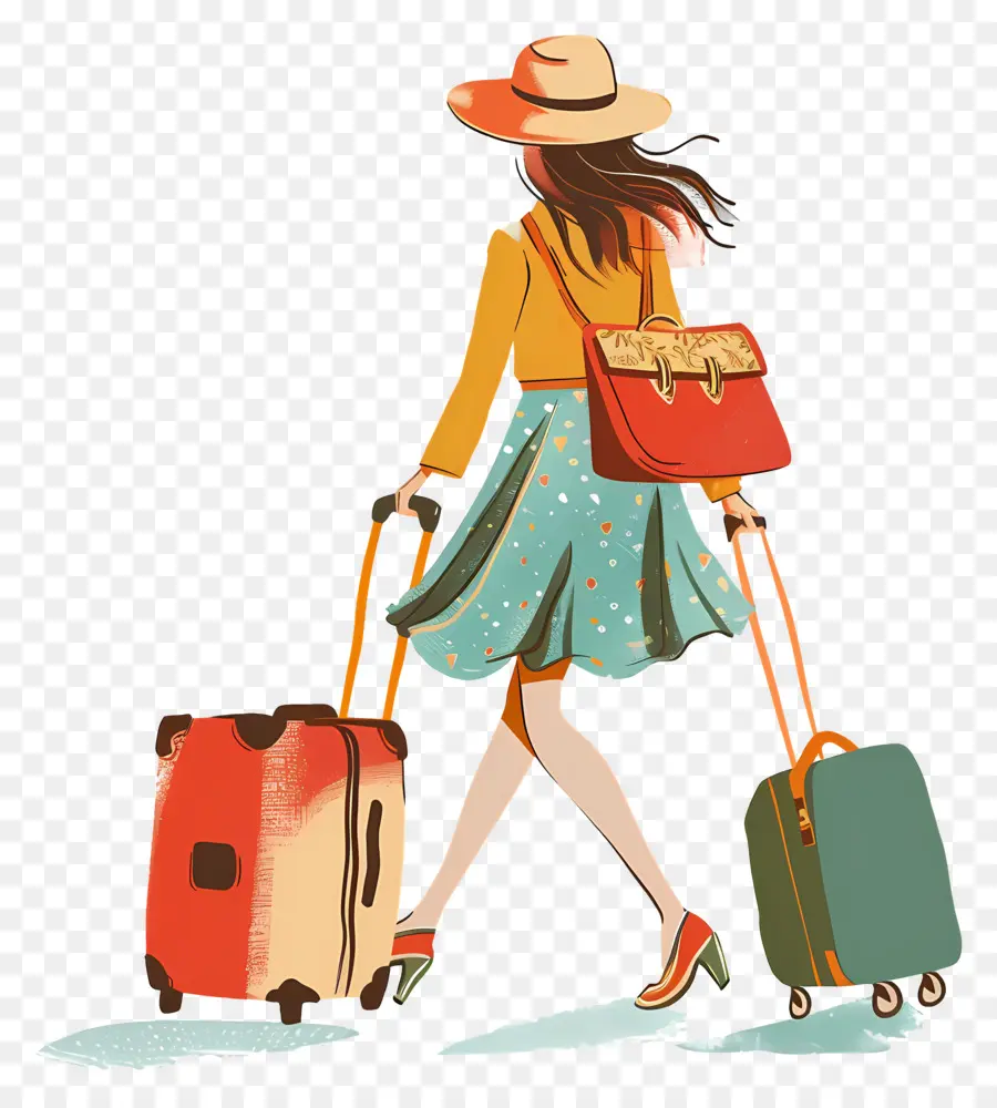 Femme Vacances，Femme Avec Bagages PNG