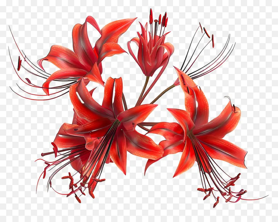 Lys Araignée，Fleurs Rouges PNG