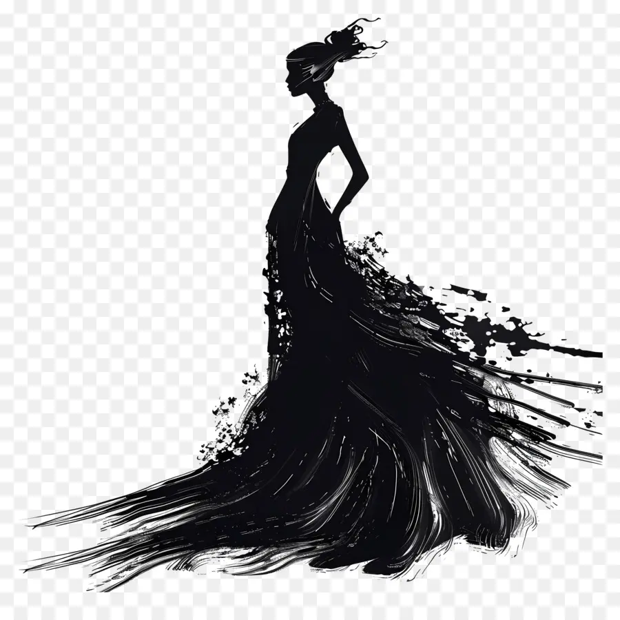 Silhouette De Femme élégante，Robe Silhouette Sombre PNG