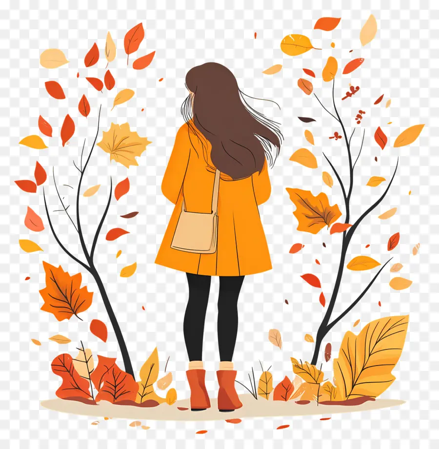 Fille D'automne，Fille En Automne PNG