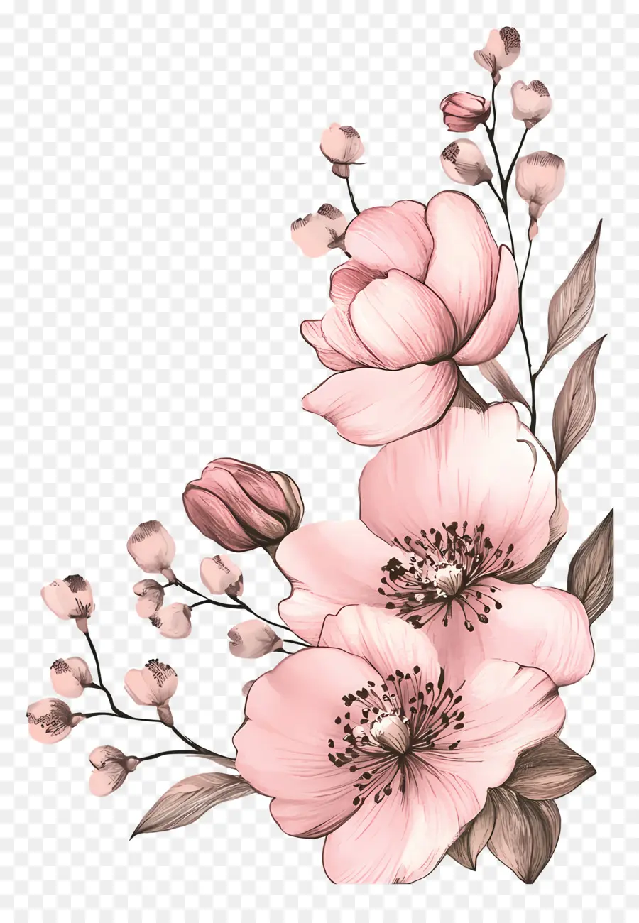 Coin Rose，Fleurs Roses PNG