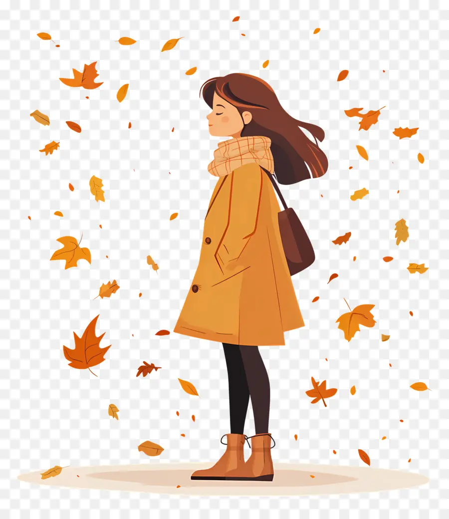 Fille D'automne，Fille Avec Des Feuilles D'automne PNG