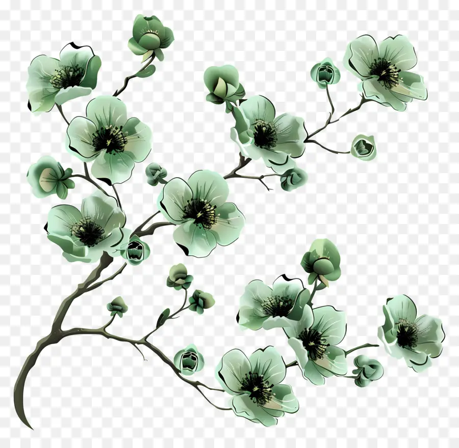 Fleurs Vertes，Branche De Fleurs PNG