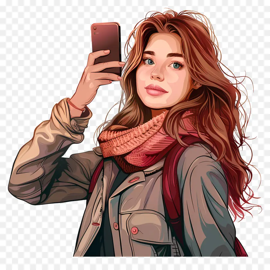 Femme Prenant Un Selfie，Fille Avec Téléphone PNG