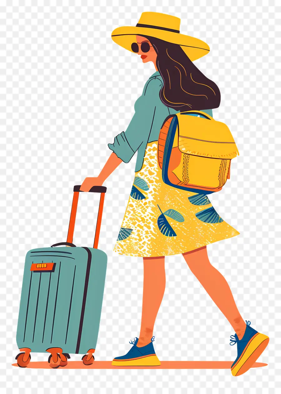 Femme Vacances，Femme Avec Bagages PNG