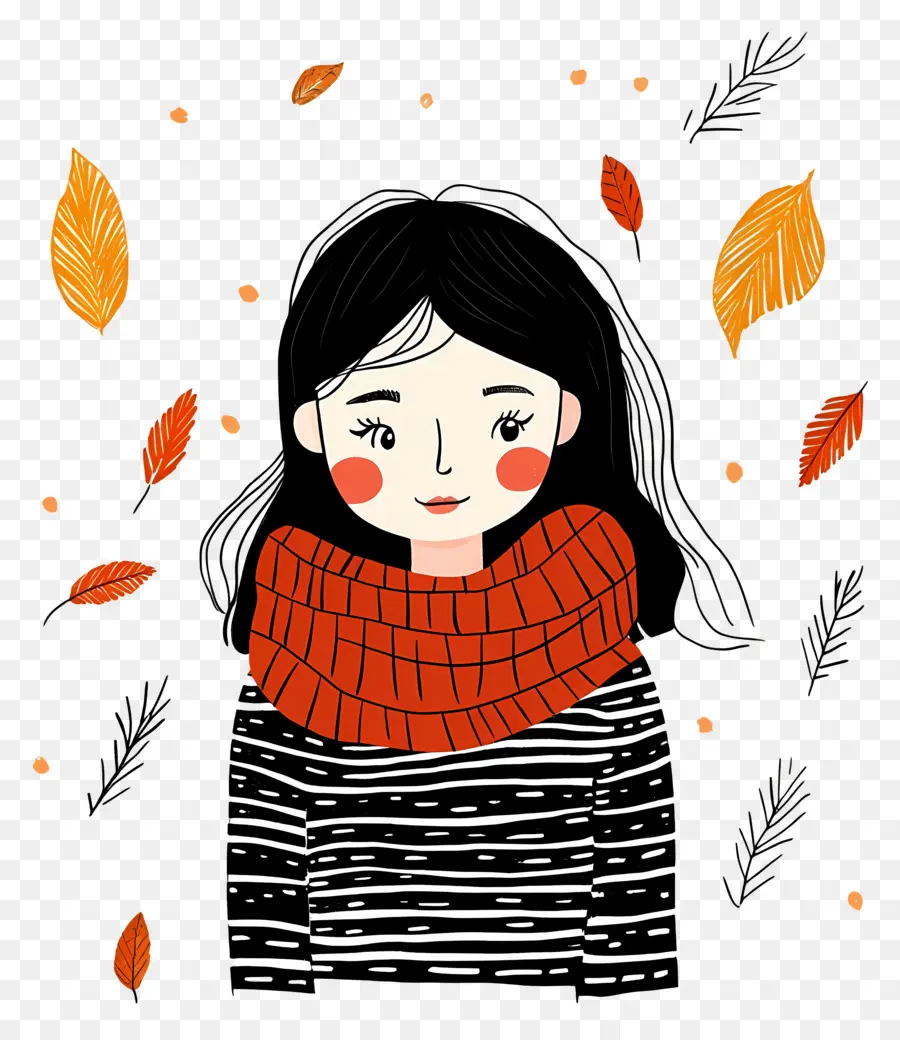 Fille D'automne，Fille Avec écharpe PNG