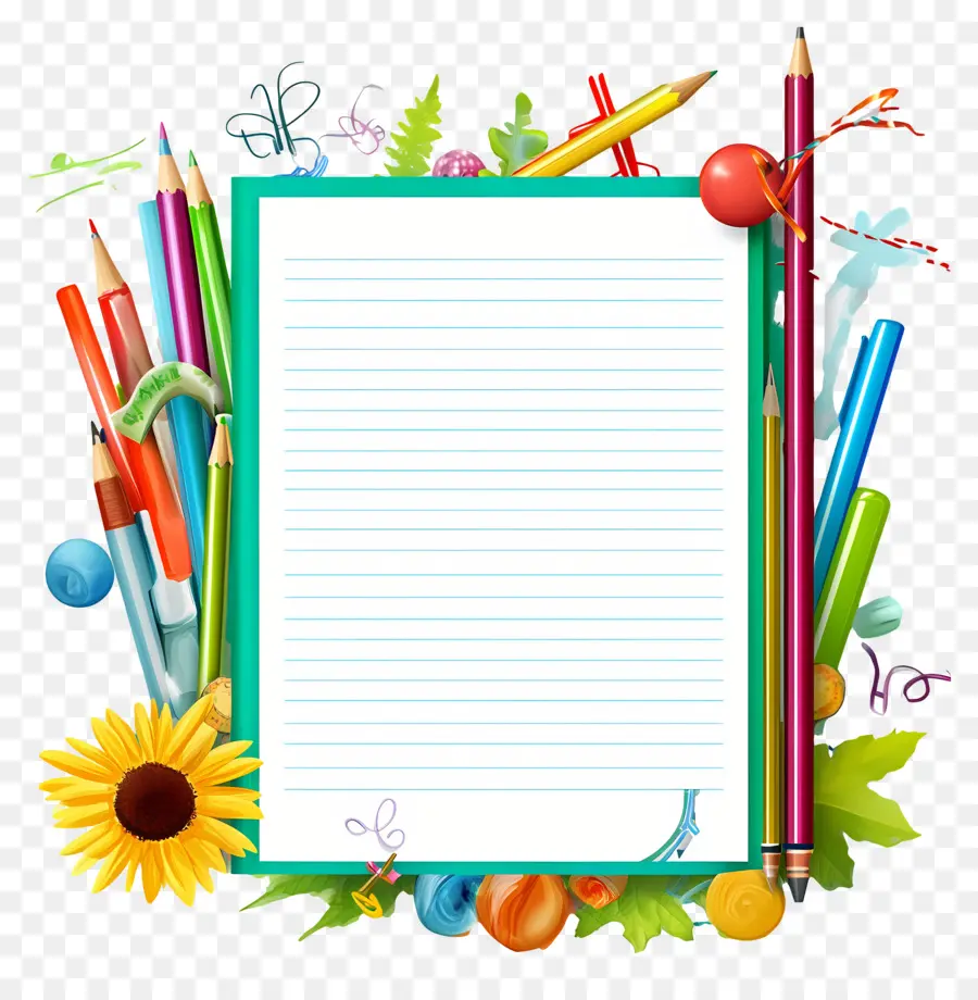 Papier à Lettre，Papier Blanc Avec Des Crayons PNG