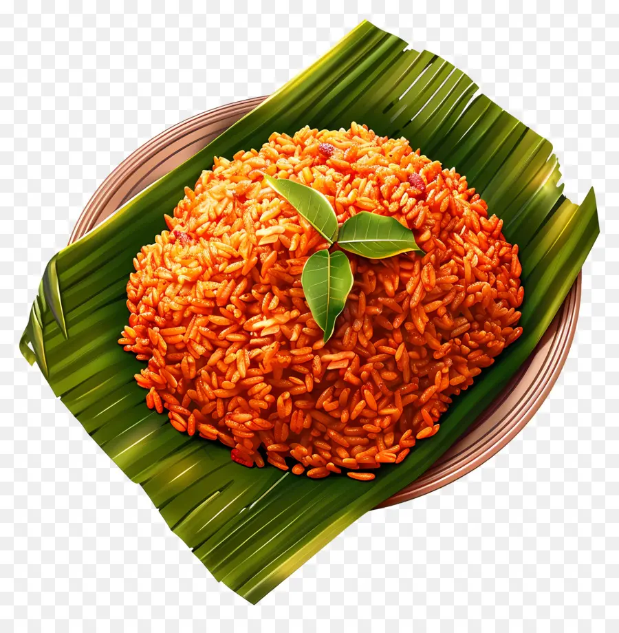 Riz Jollof，Riz Rouge Sur Feuille De Bananier PNG