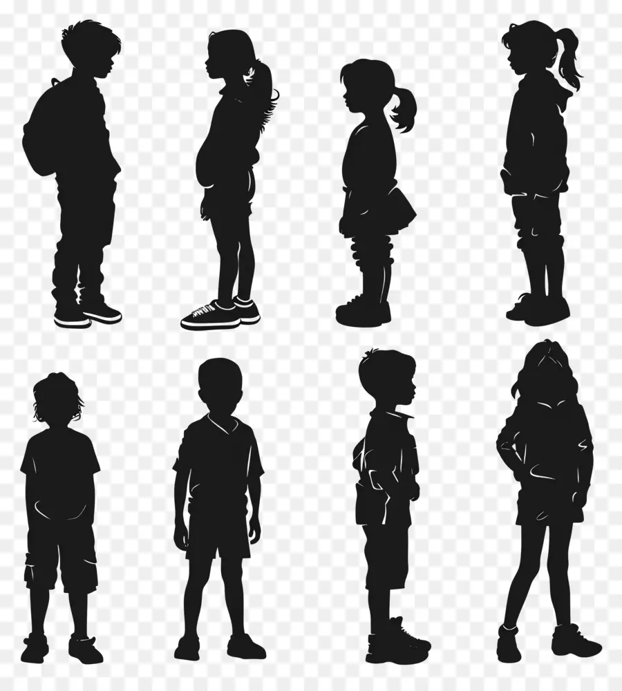 Silhouette De Gens Debout，Silhouettes D'enfants PNG