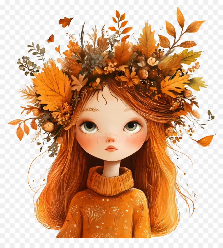 Fille D'automne，Fille Avec Couronne D'automne PNG