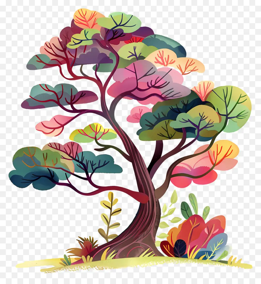 Arbre De Dessin Animé Mignon，Arbre Coloré PNG