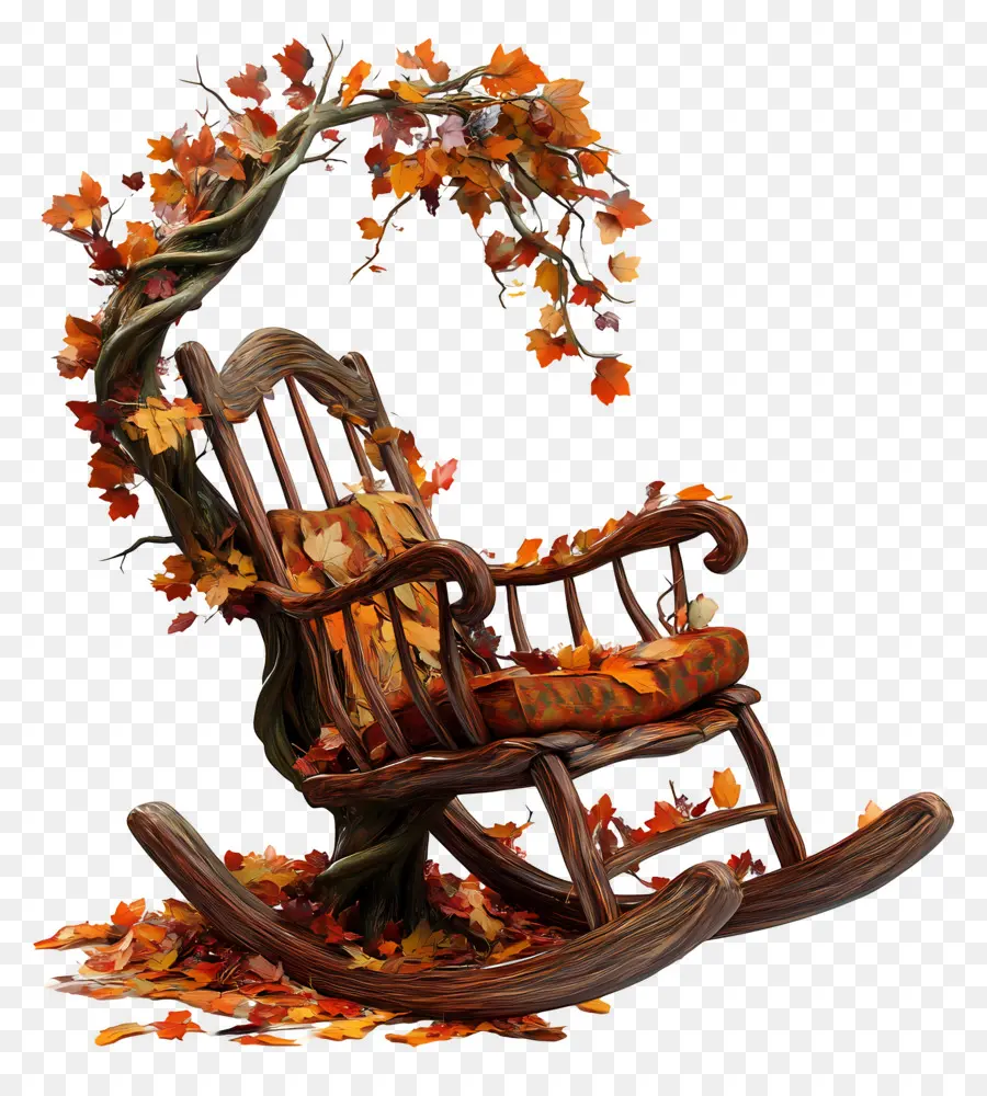 Fauteuil à Bascule，Chaise à Bascule Avec Feuilles D'automne PNG