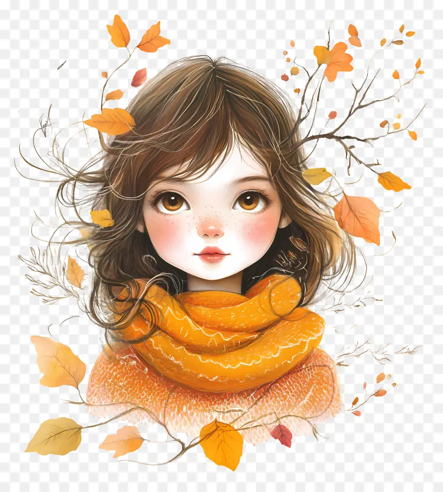 Fille D'automne，Fille Avec Des Feuilles D'automne PNG