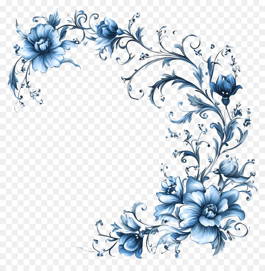 Coin，Motif Floral Bleu PNG