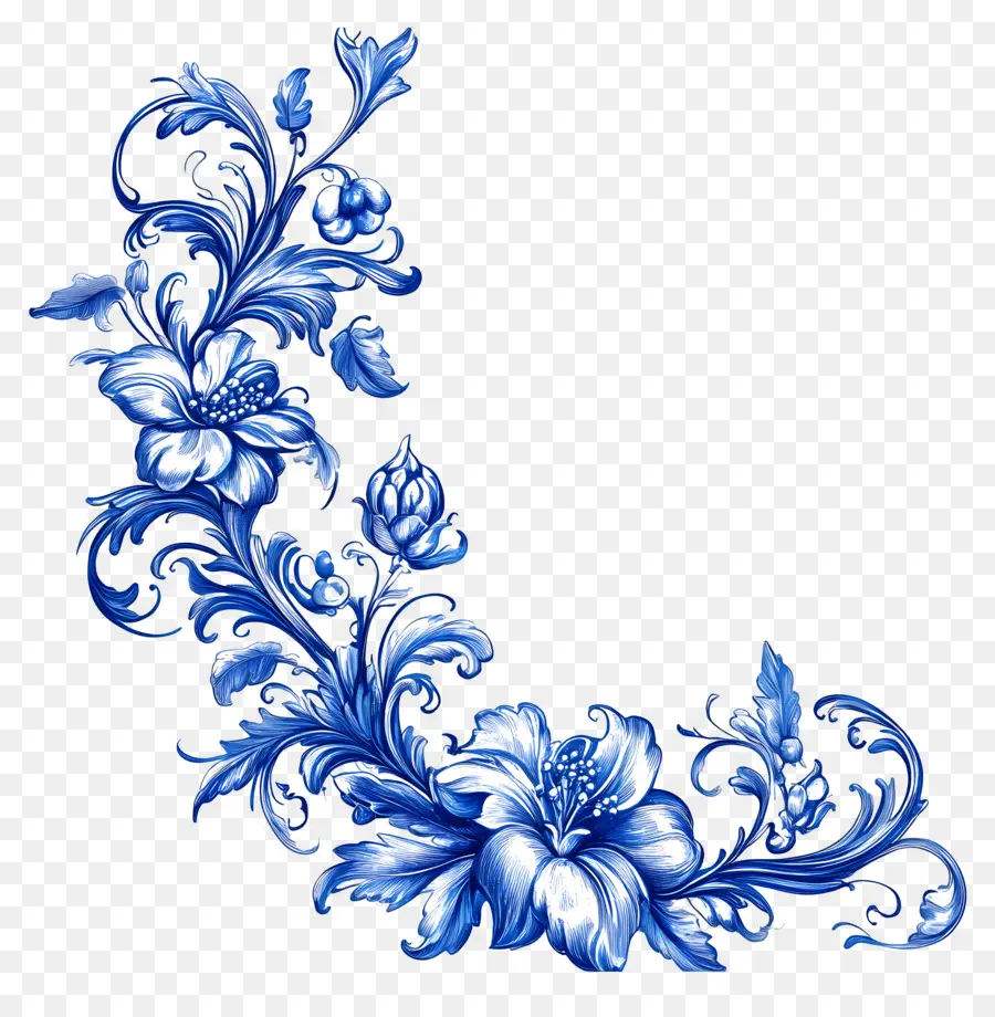 Coin，Motif Floral Bleu PNG