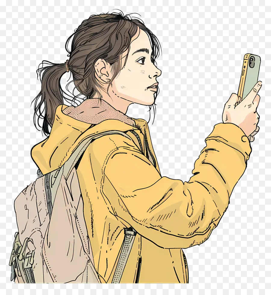 Femme Prenant Un Selfie，Fille Avec Téléphone PNG