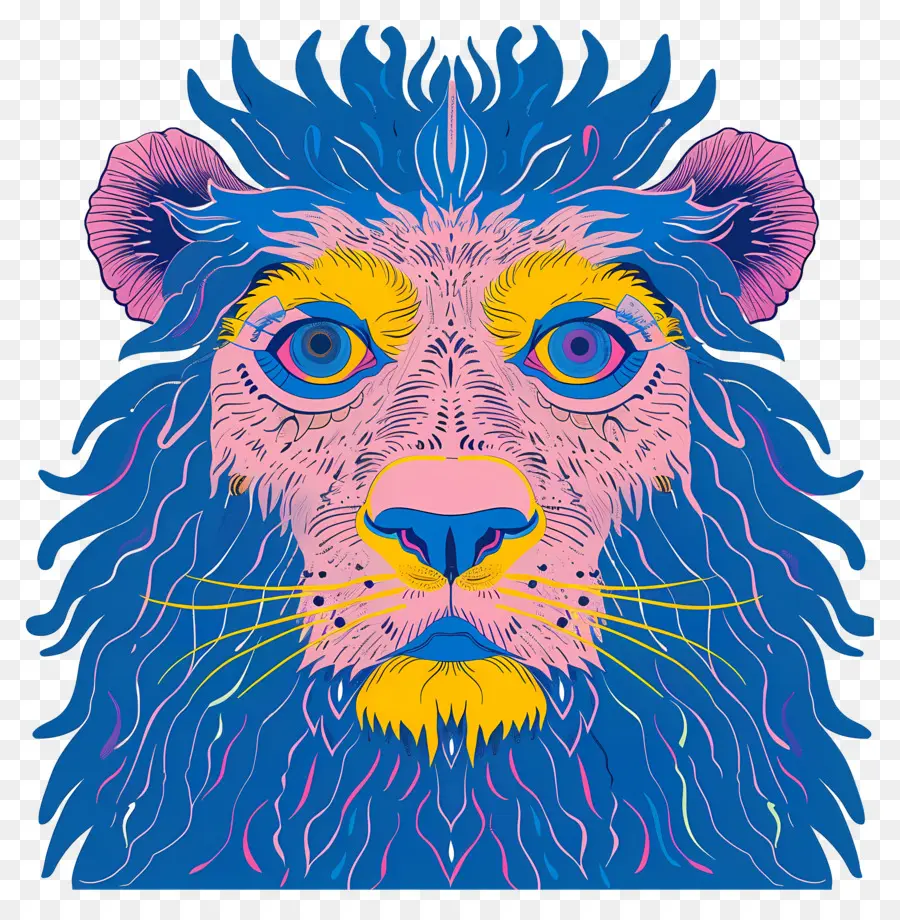 Lion Bleu，Lion Coloré PNG