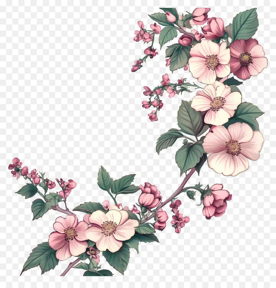 Coin Fleuri，Branche De Fleurs PNG