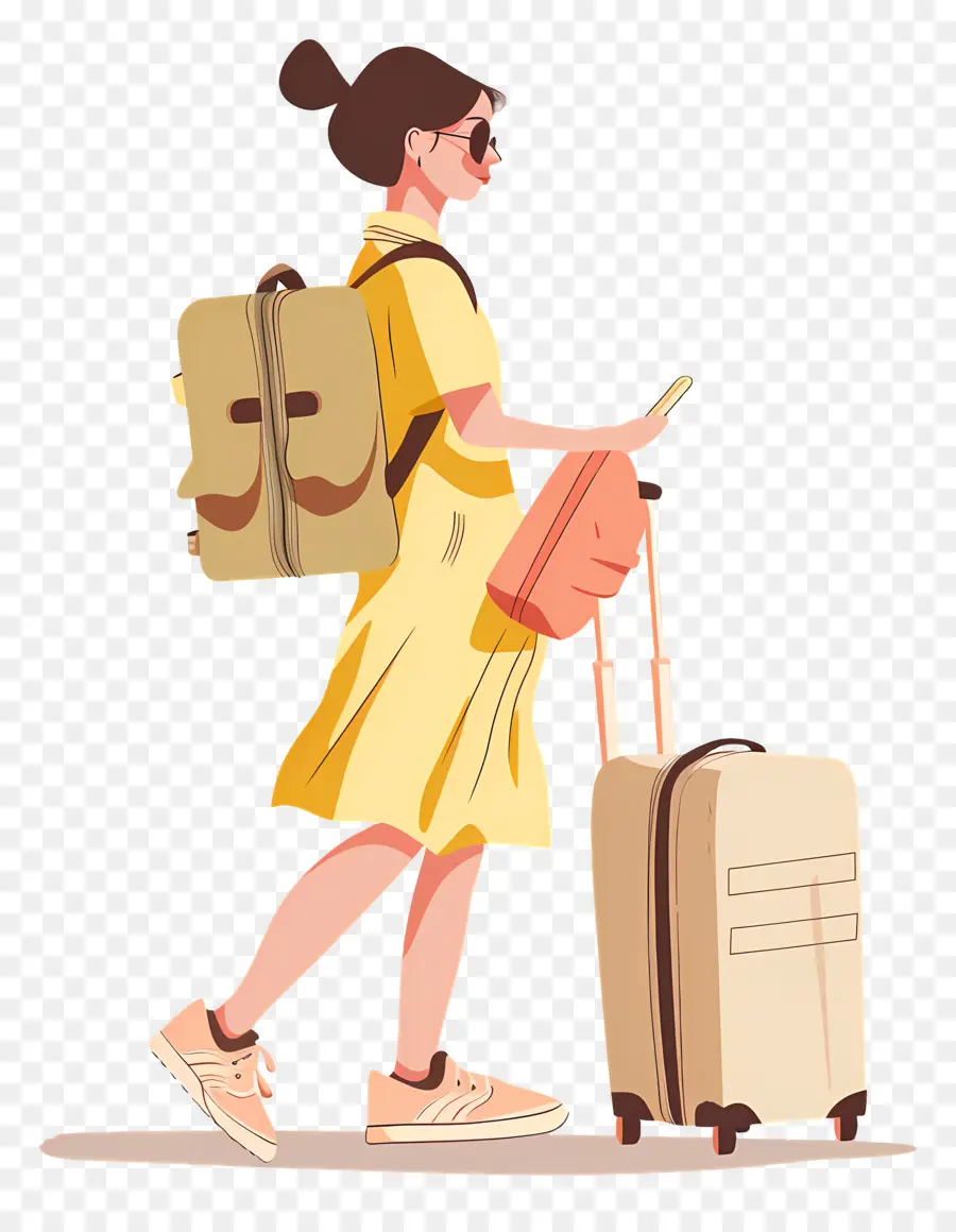 Femme Vacances，Femme Avec Bagages PNG