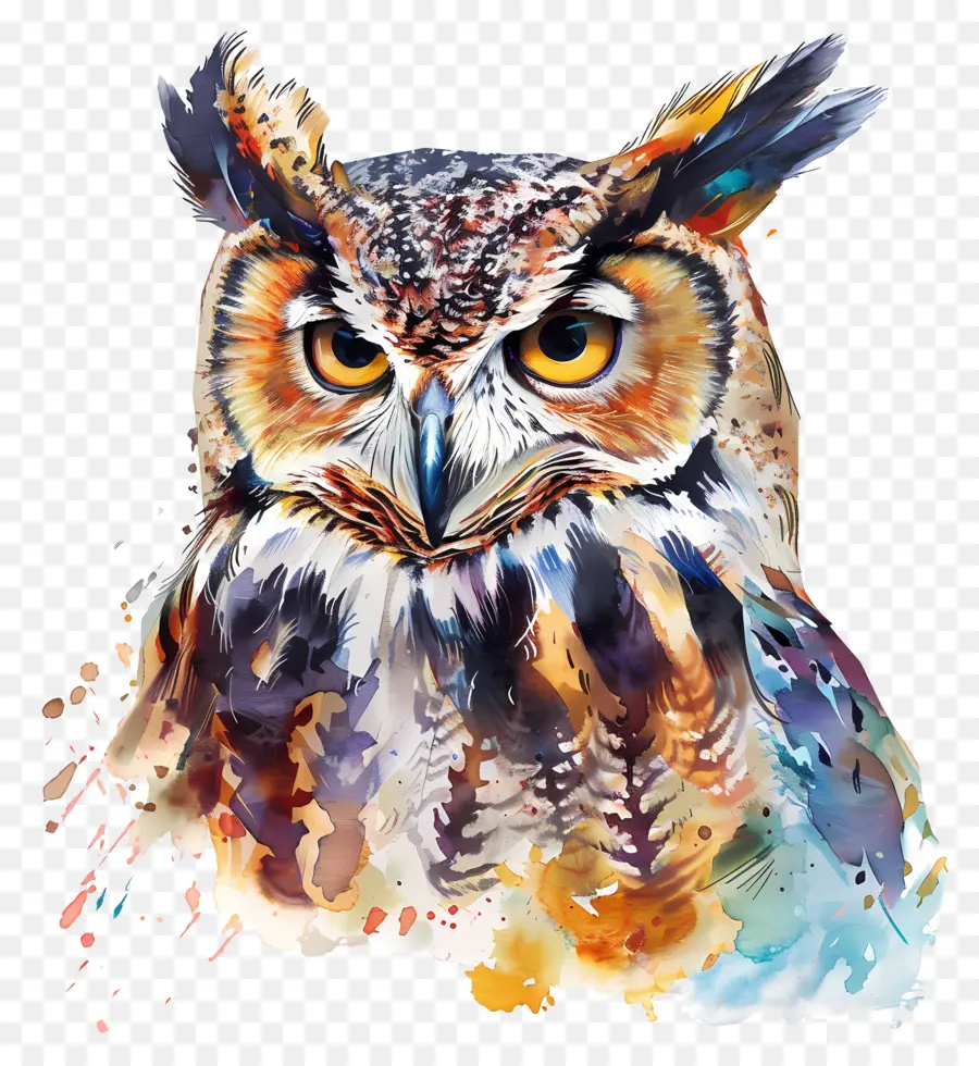 Chouette Aquarelle，Hibou Coloré PNG