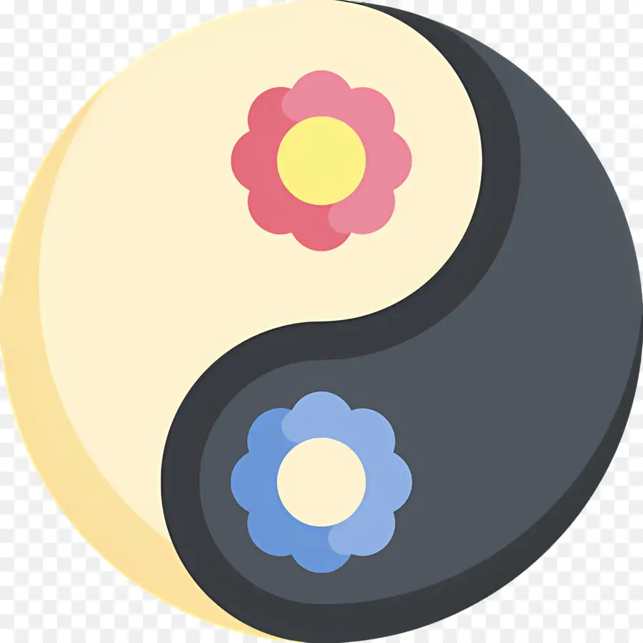 Yin Yang，Yin Yang Avec Des Fleurs PNG