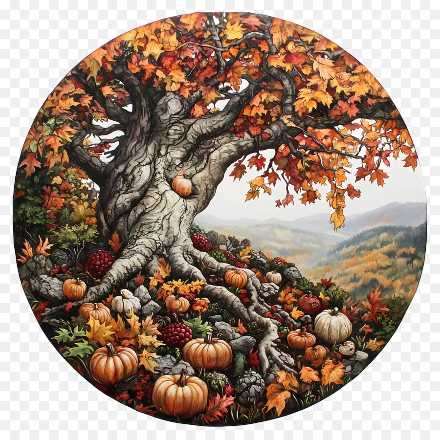 Peinture Murale D'automne，Arbre D'automne PNG