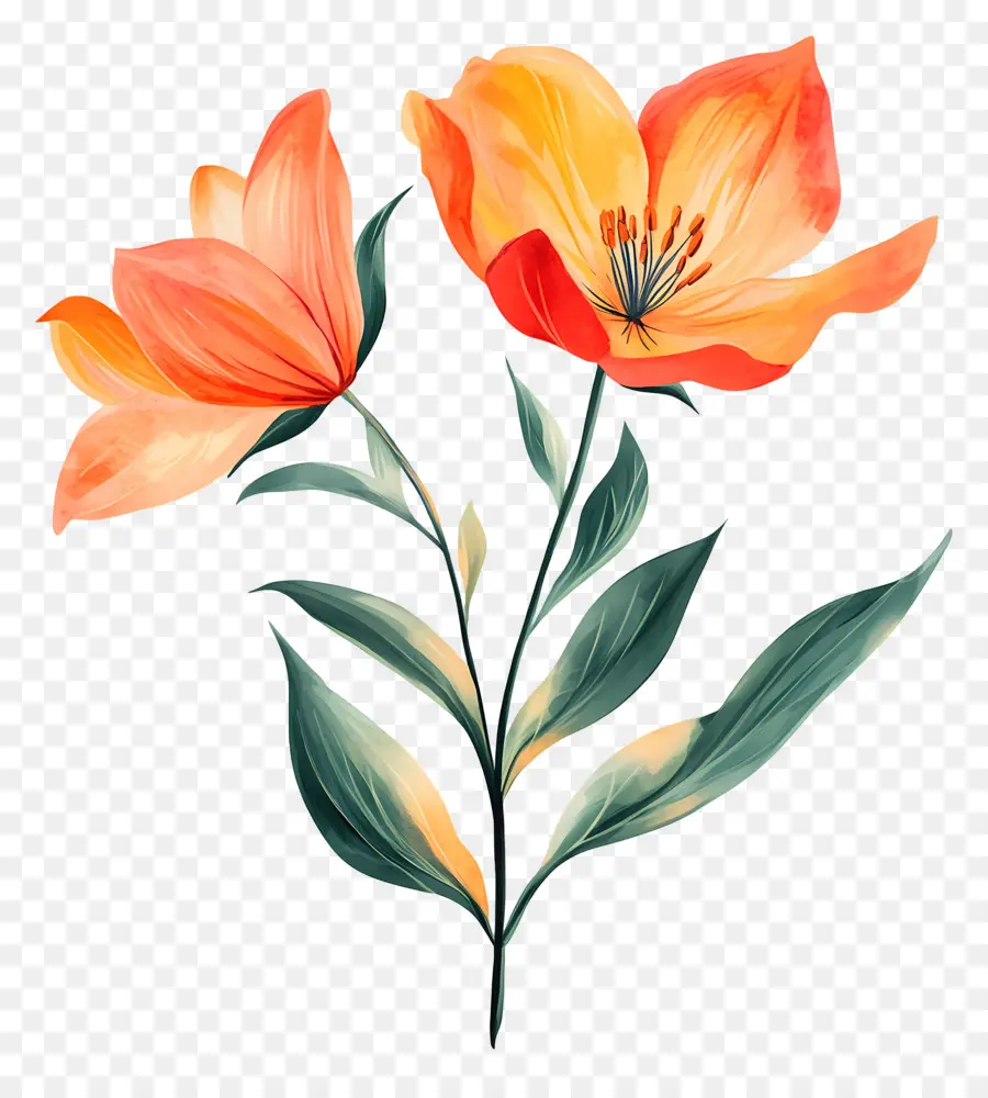 Bonjour，Fleurs Oranges PNG