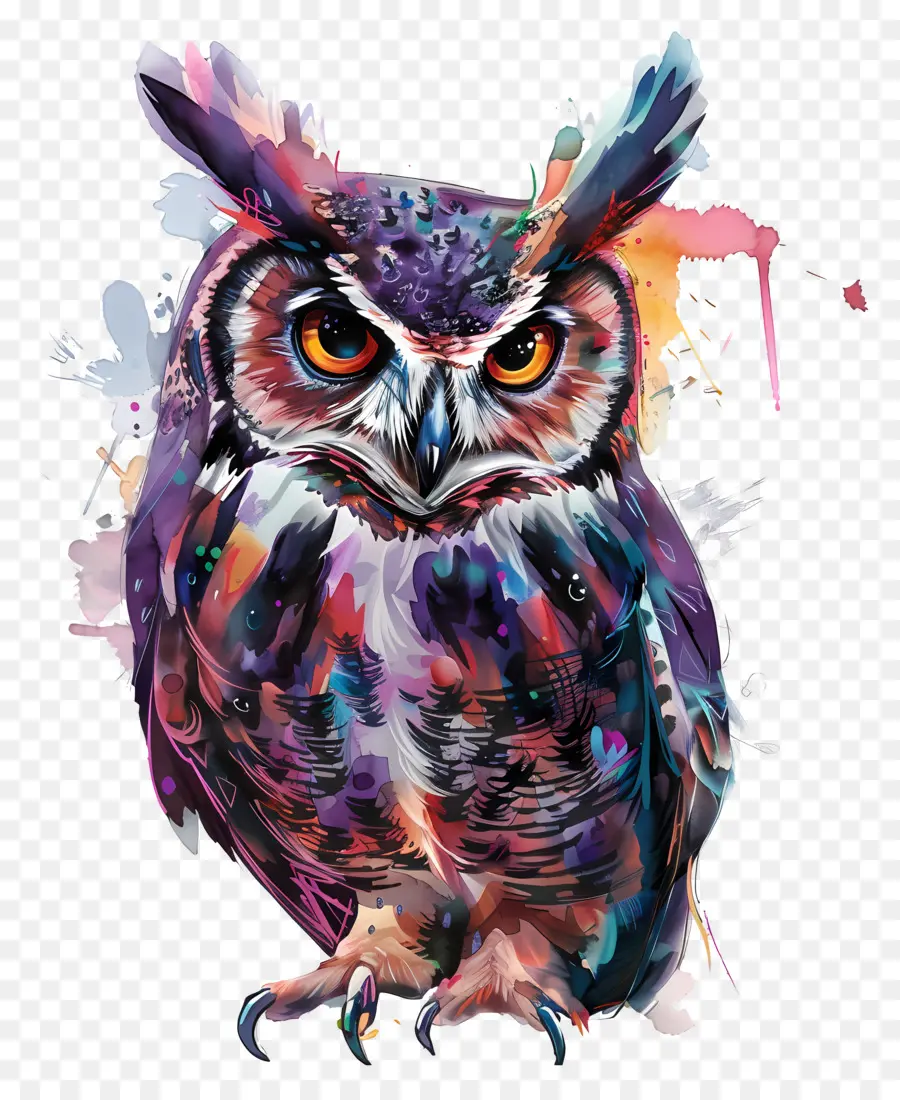 Chouette Aquarelle，Hibou Coloré PNG