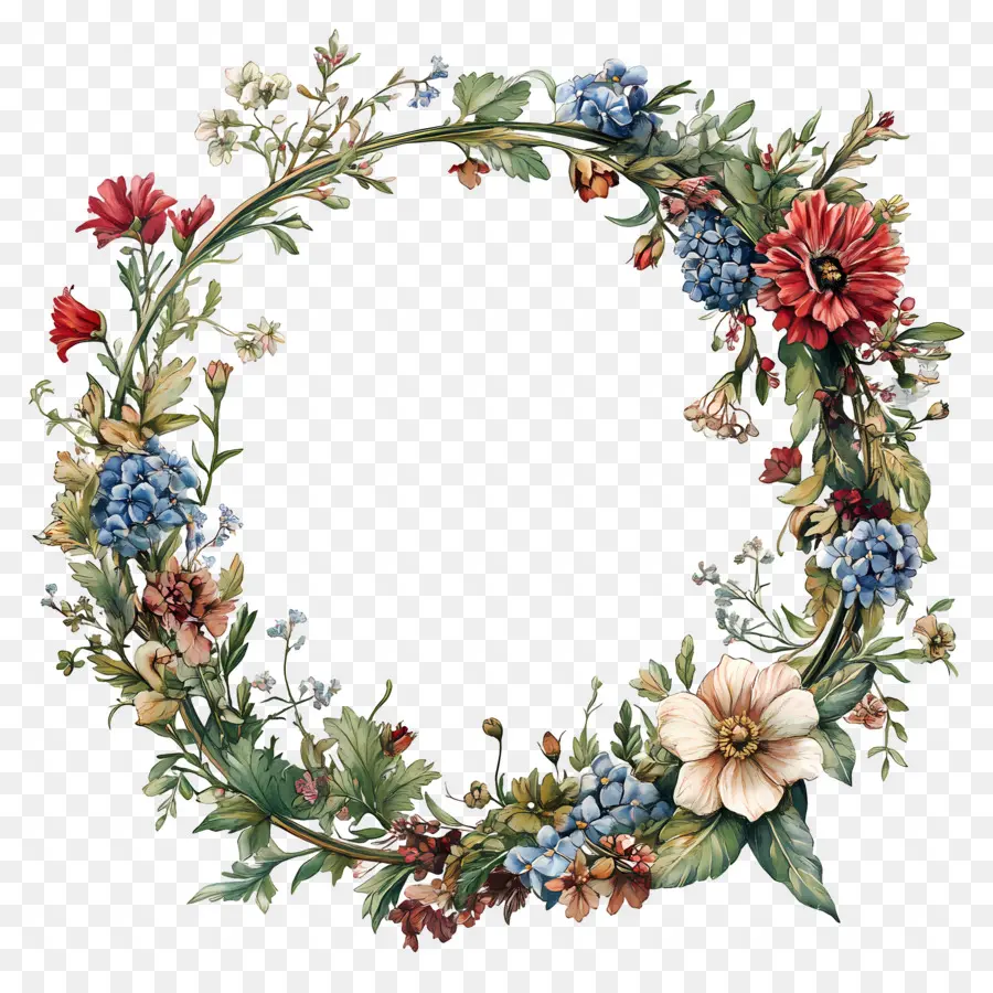 Cadre Bohème，Couronne Florale PNG