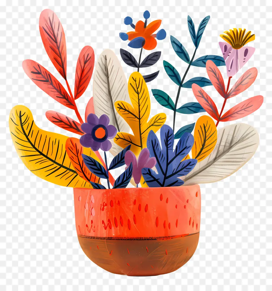 Pot De Plante，Fleurs Colorées PNG