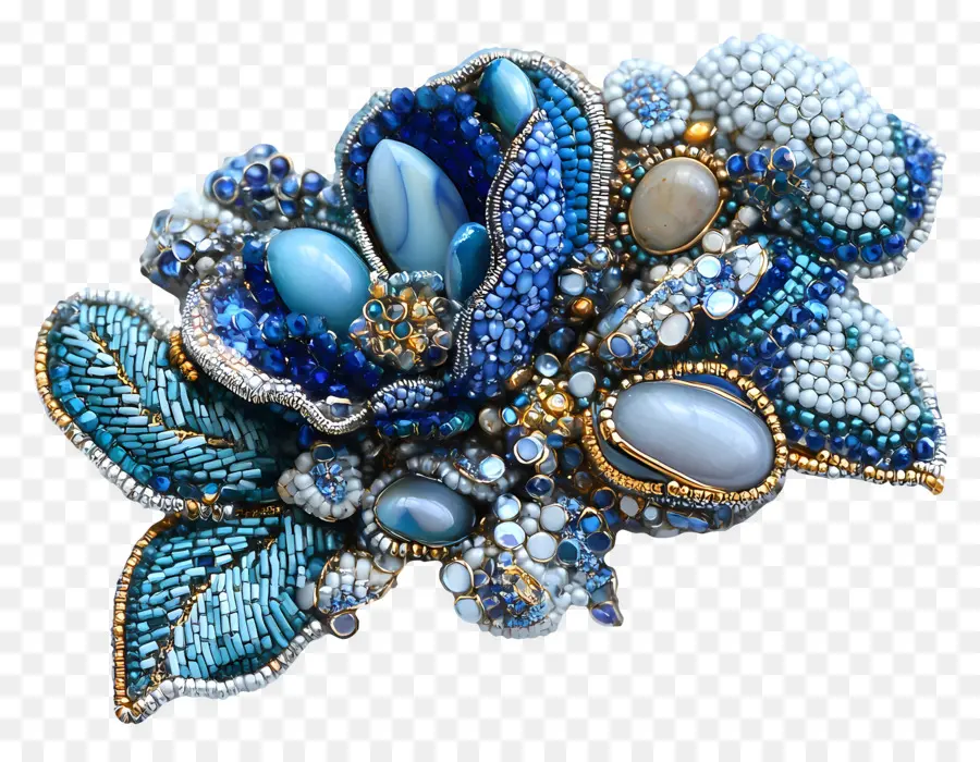 Broche，Fleur Perlée Bleue PNG