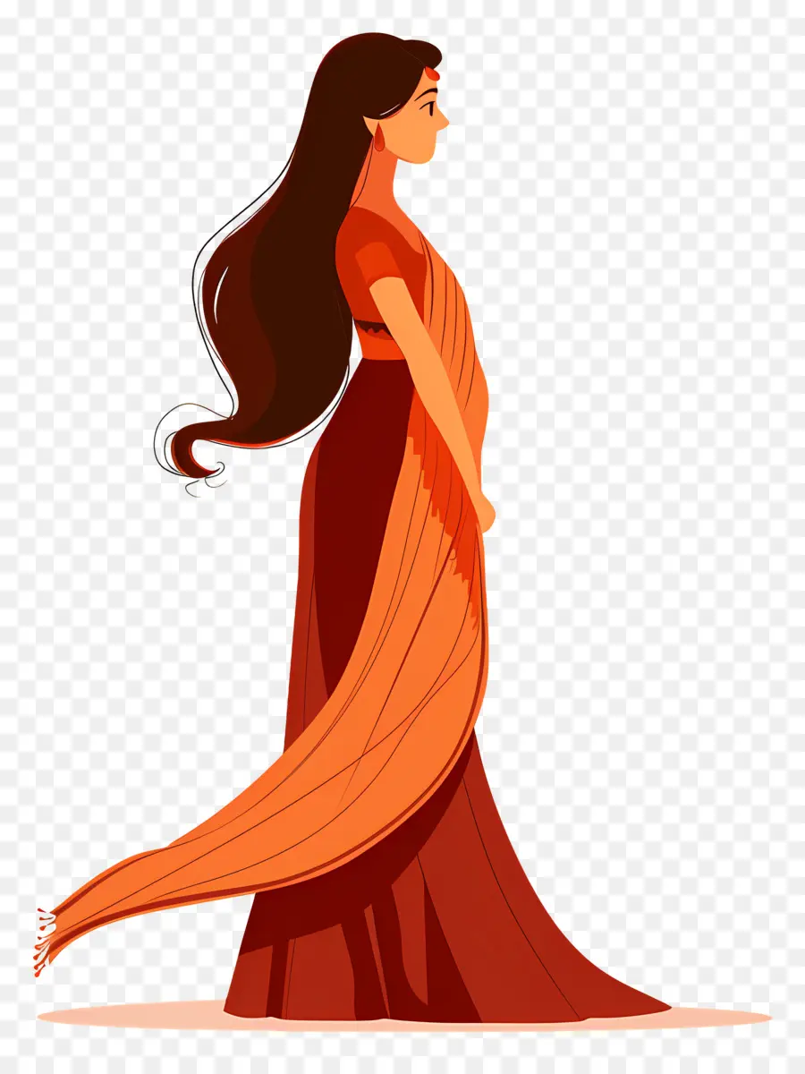 Femme En Sari，Femme En Sari Orange PNG