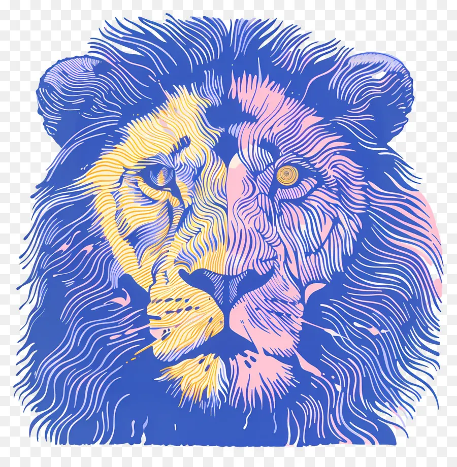 Lion Bleu，Lion Coloré PNG