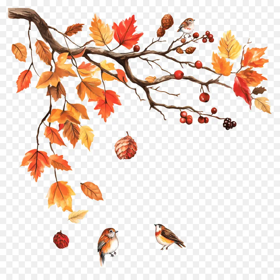 Peinture Murale D'automne，Branche D'automne PNG