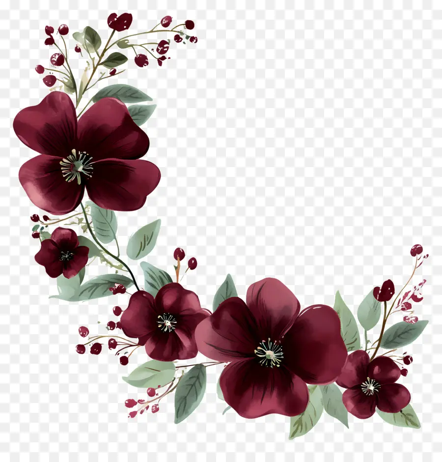 Bordeaux，Coin Floral Rouge PNG