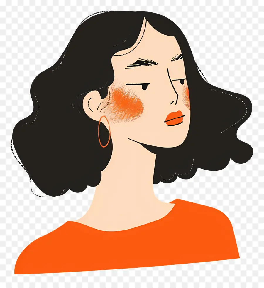 Femme En Orange，Femme Aux Cheveux Noirs PNG