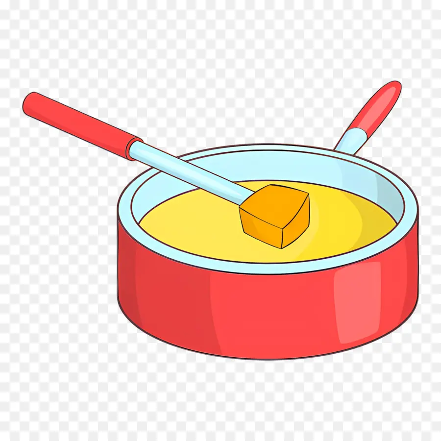 Fondue Au Fromage，Pot Rouge Avec Liquide Jaune PNG