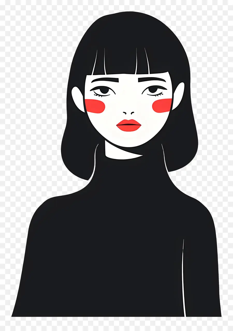 Femme En Noir，Femme Aux Joues Rouges PNG