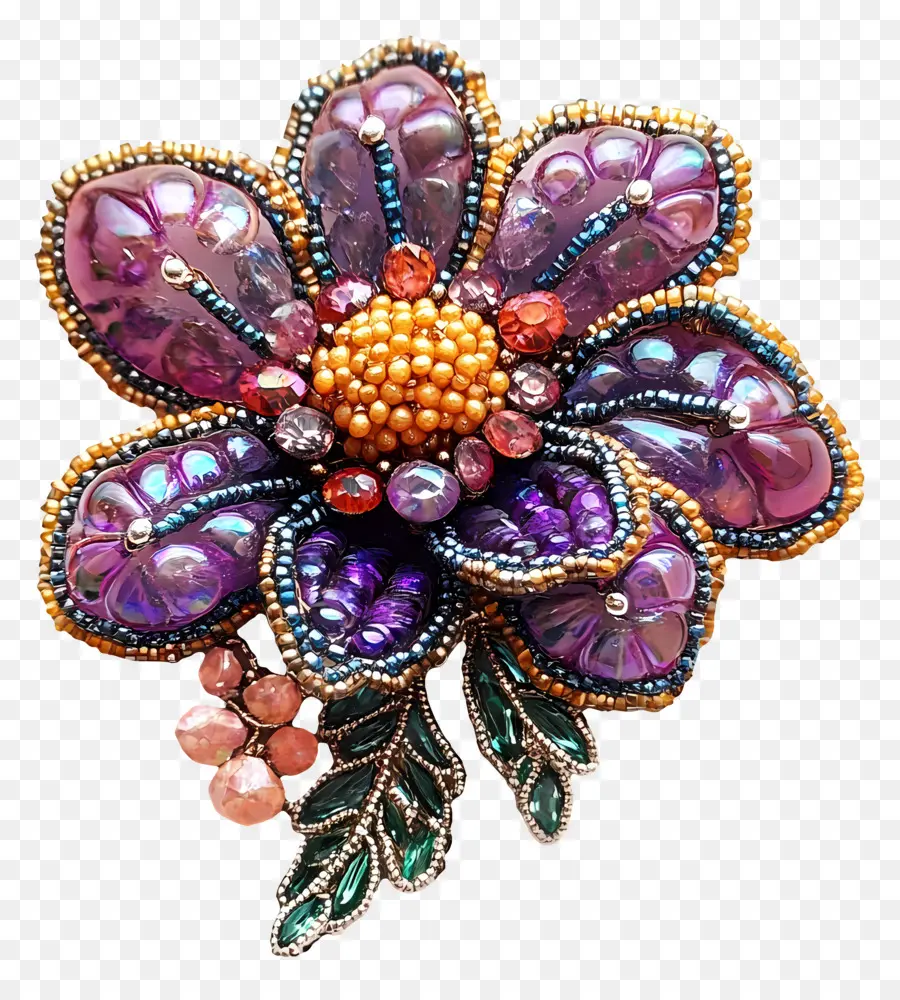 Broche，Fleur Perlée Violette PNG