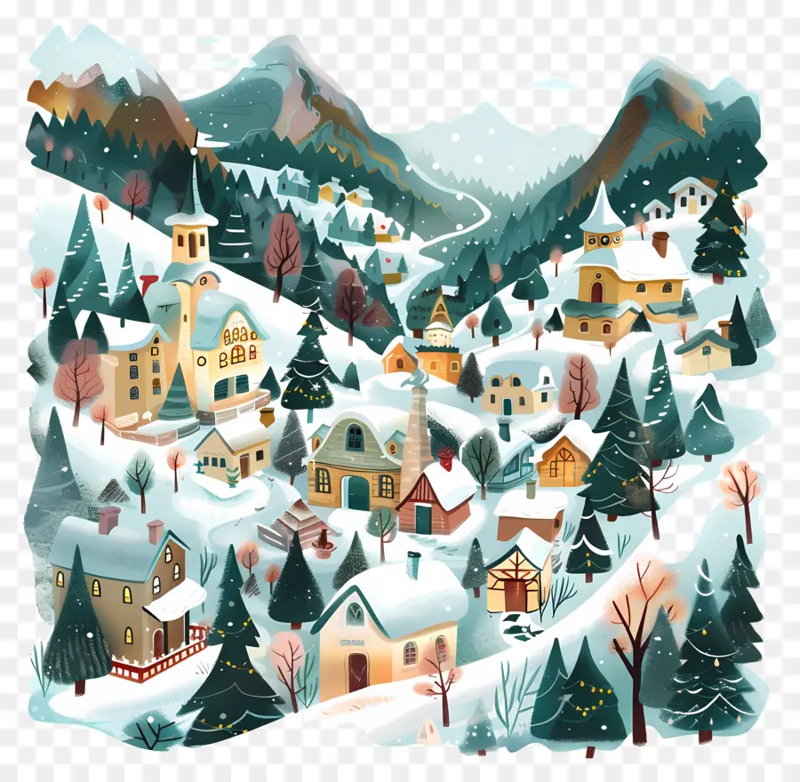 Pays Des Merveilles De L'hiver，Village Enneigé PNG