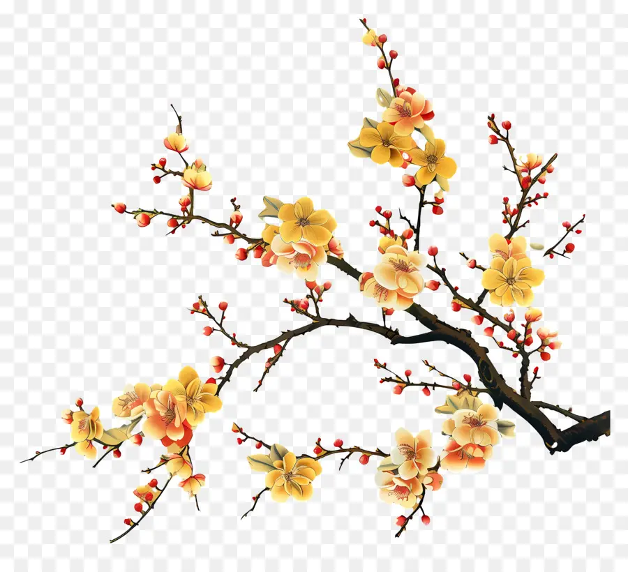 Branche De Fleurs，Fleurs Jaunes PNG