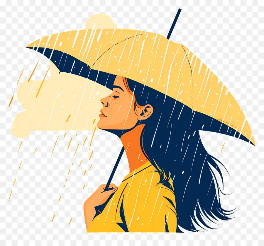 Femme Appréciant La Pluie，Jour De Pluie PNG