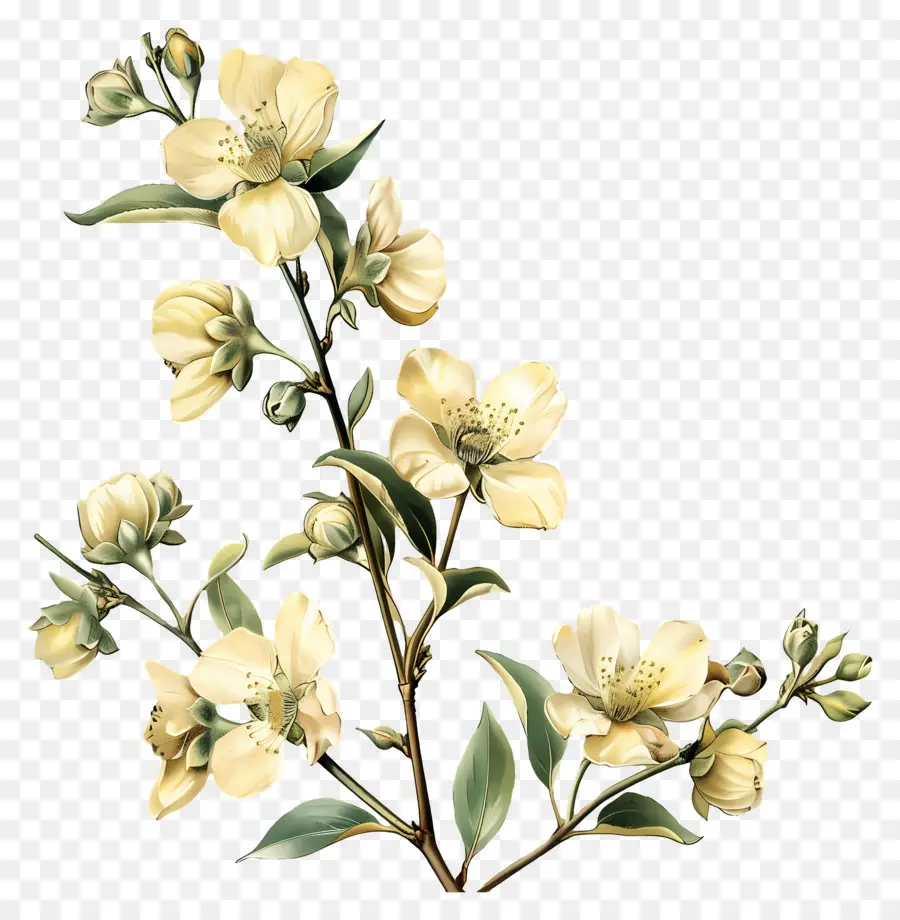 Branche De Fleurs，Fleurs Jaunes PNG