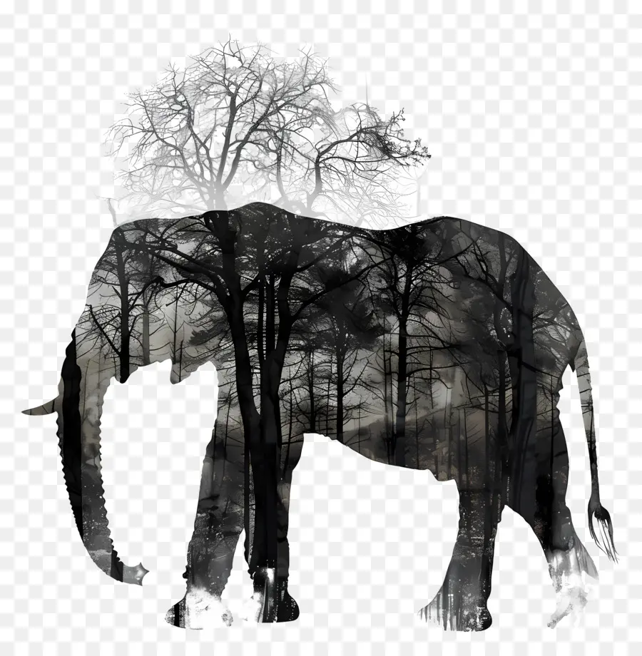 Silhouette D'éléphant，Tronc PNG