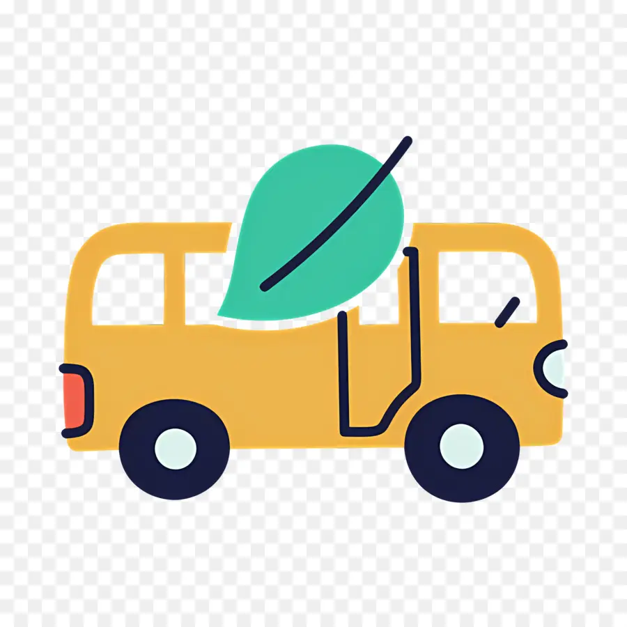 Bus électrique，Bus Jaune Avec Feuille PNG