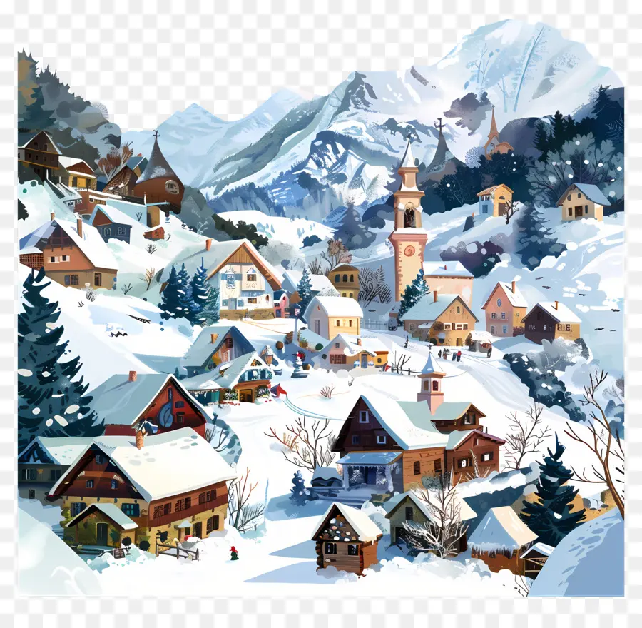 Pays Des Merveilles De L'hiver，Village Enneigé PNG