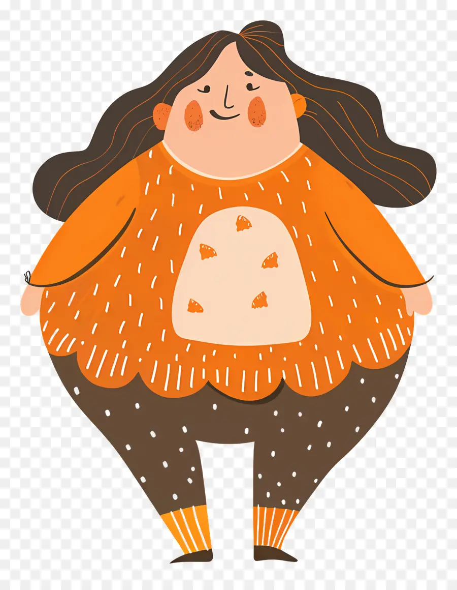 Grosse Femme，Jolie Fille En Pull Orange PNG