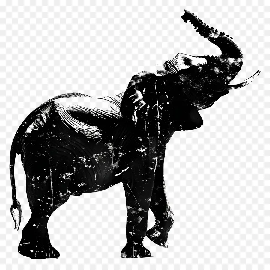 Trompe D'éléphant Jusqu'à La Silhouette，Éléphant PNG