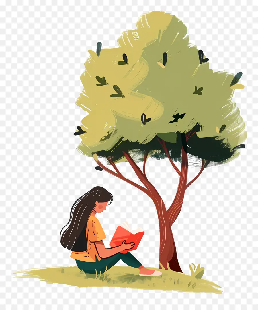 Fille Lisant Un Livre，Fille Lisant Sous Un Arbre PNG