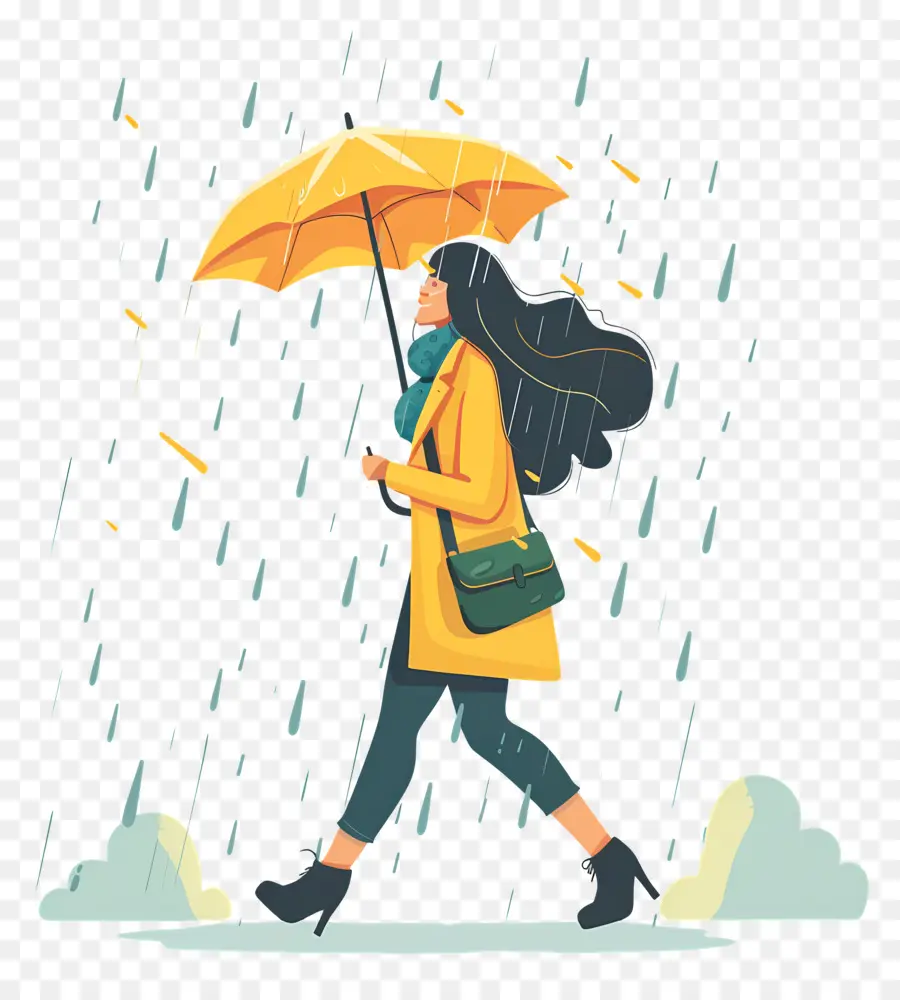 Femme Appréciant La Pluie，Femme Avec Parapluie PNG